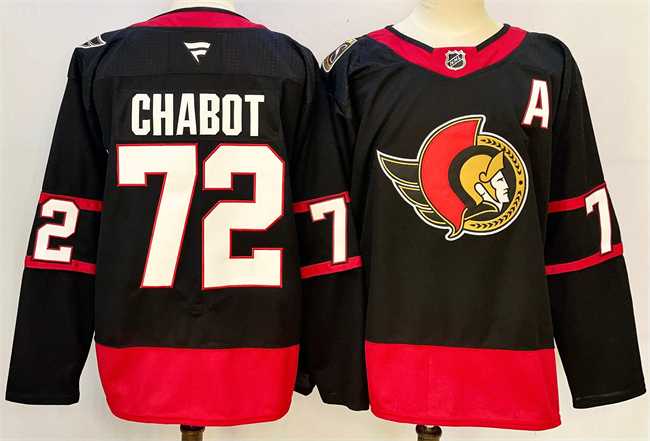 Men%27s Ottawa Senators #72 Thomas Chabot Black 2024-25 With C Patch Home Stitched Jersey